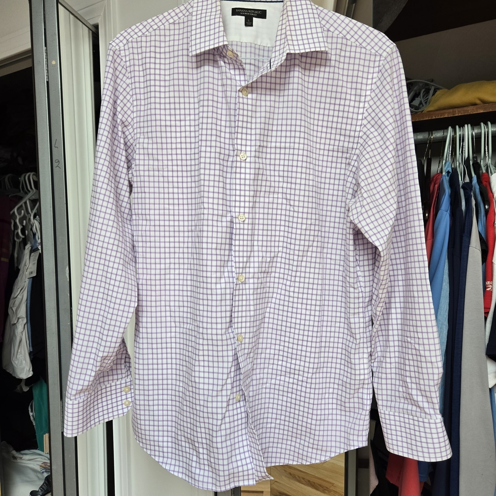 Banana Republic Lavender Checkered Dress Shirt L